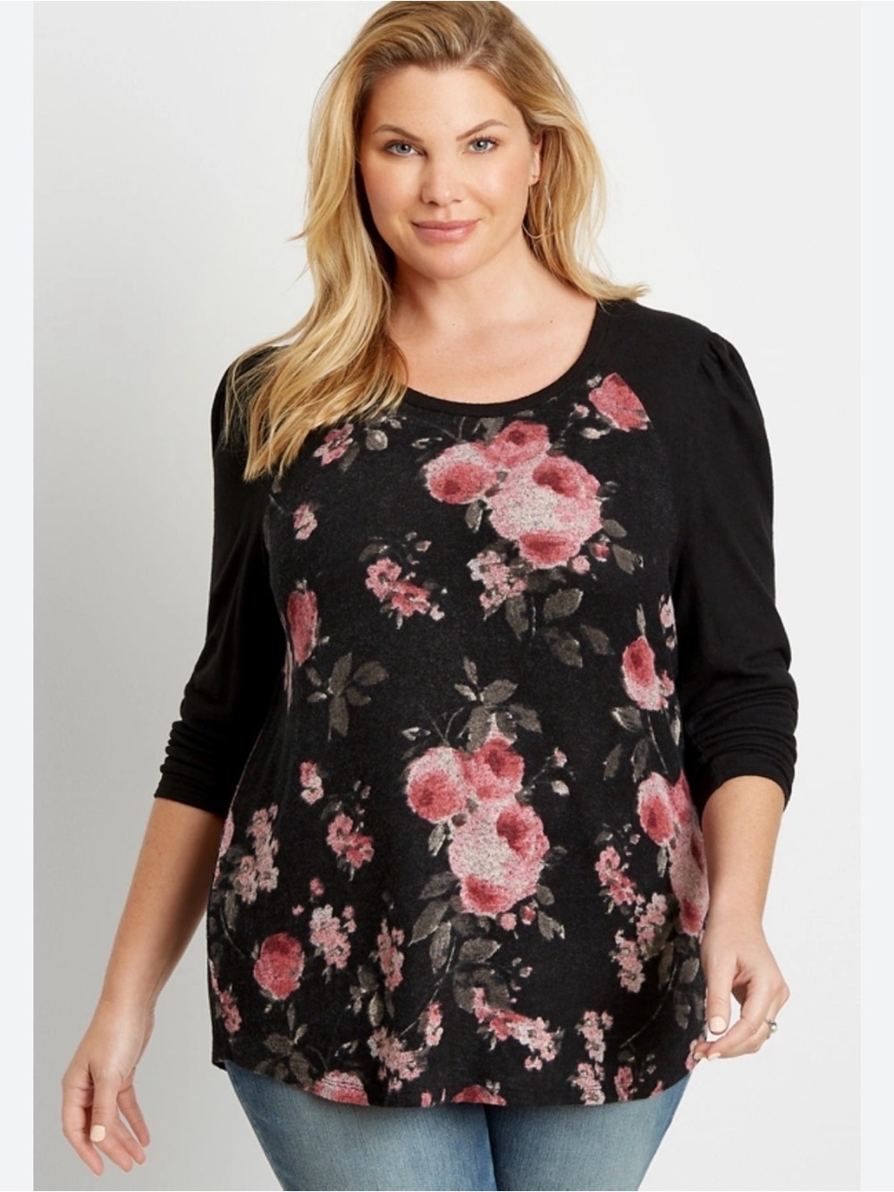 Mauricesโs 24/7 Collection lightweight rose-floral print Henley sweater size XL